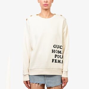 Gucci Homme Pour Femme Sweater Top Gold Buttons Ivory Oversized Sweatshirt XS